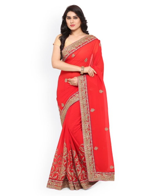 

KALARANG Red Embroidered Pure Georgette Saree