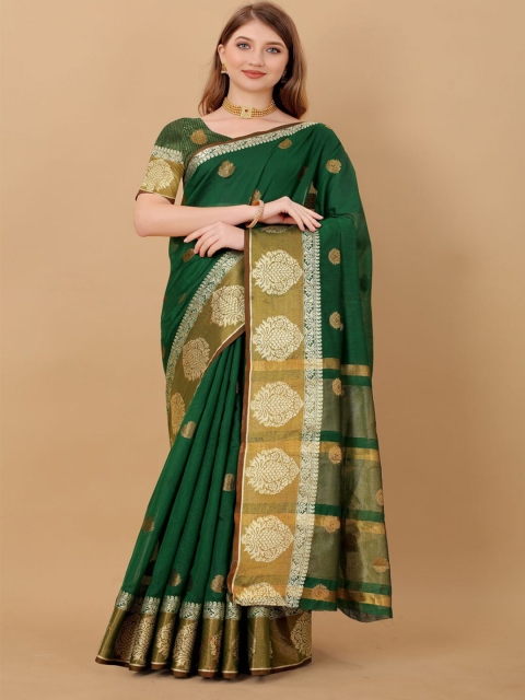 

VSaree Women Green & Gold-Toned Woven Design Zari Banarasi Saree