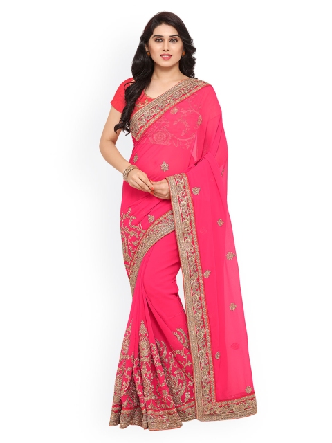 

KALARANG Pink Embroidered Pure Georgette Saree