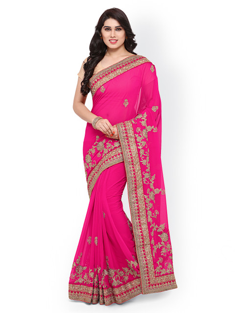 

KALARANG Pink Pure Georgette Embroidered Saree