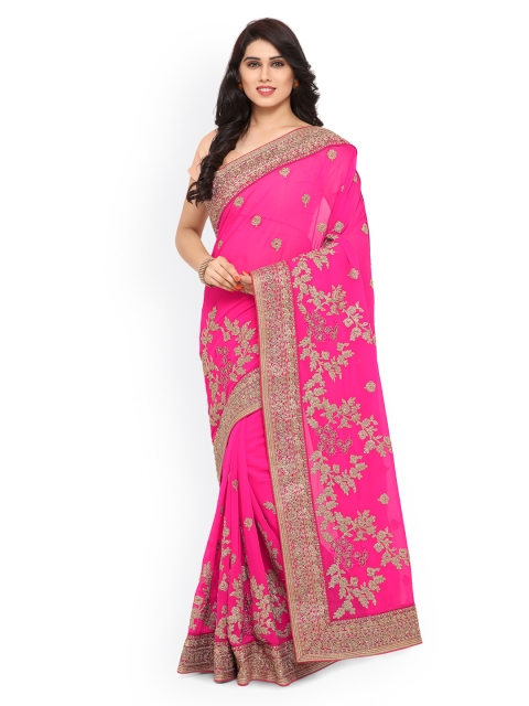 

KALARANG Pink & Red Pure Georgette Embroidered Saree