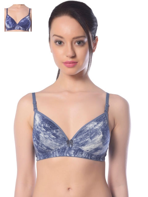 

Lady Lyka Pack of 2 Printed T-shirt Bras Denim3-Denim6, Blue