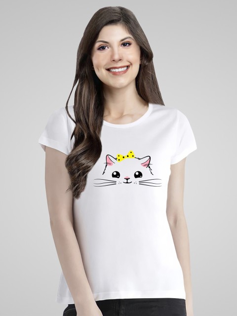 

Pootlu Women White Printed T-shirt