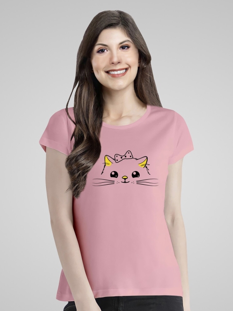 

Pootlu Women Pink & Black Printed Extended Sleeves T-shirt