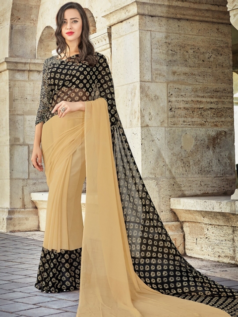 

Shaily Women Beige & Black Floral Saree