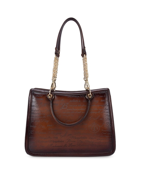 

Da Milano Brown Typography Leather Structured Handheld Bag