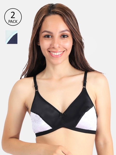 

LOTUSLEAF Pack Of 2 Blue & Black Non-Padded Colourblocked Bra LBRC2009921-Blue,Black
