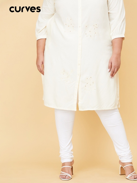 

max Women White Solid Knitted Churidar