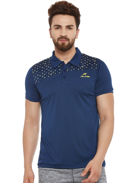 

Alcis Men Navy Striped Polo Collar T-shirt, Navy blue