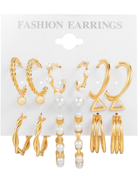 

Vembley Gold-Toned Pack Of 9 Circular Half Hoop Earrings