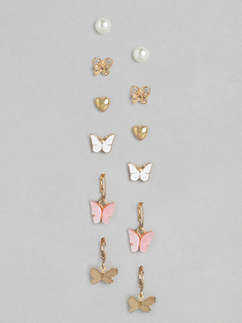 

Vembley Pack of 6 Pair Elegant Gold-Toned & White Butterfly Design Studs and Hoop Earrings