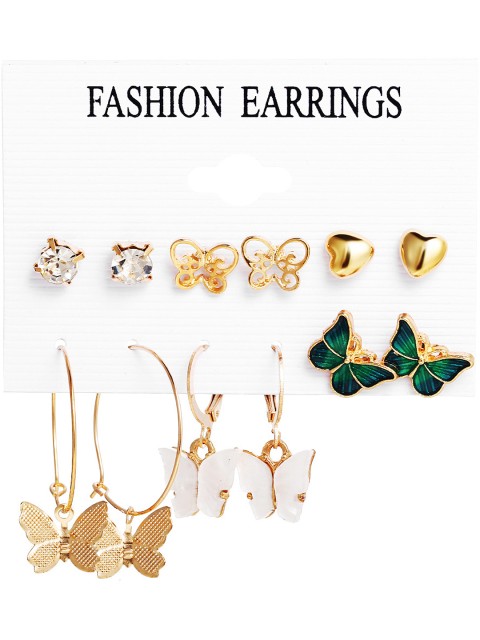 

Vembley Women Set Of 6 Gold Plated Crystal Butterfly Stud and Hoop Earrings