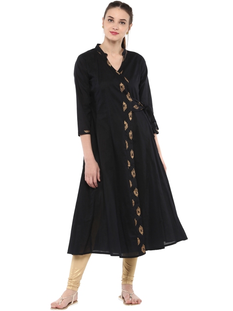 

Bhama Couture Women Black Solid Angrakha Style Anarkali Kurta