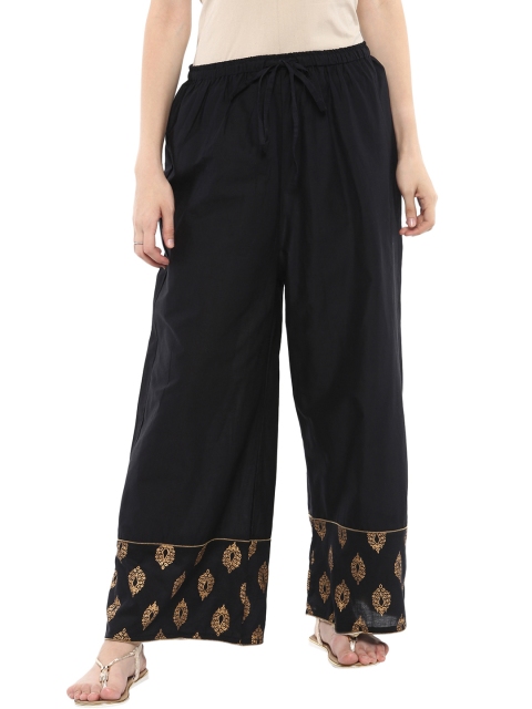 

Bhama Couture Women Black Printed Detail Straight Palazzos