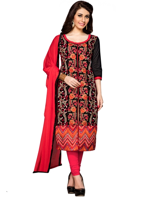 

Blissta Black & Red Embroidered Unstitched Dress Material