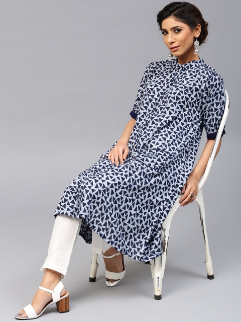 

AKS Women Navy Blue Printed A-Line Kurta