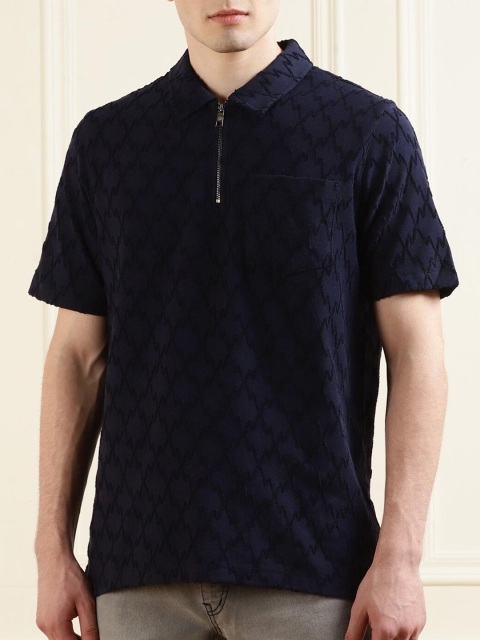 

Ted Baker Men Navy Blue Solid Pure Cotton Polo Collar T-shirt