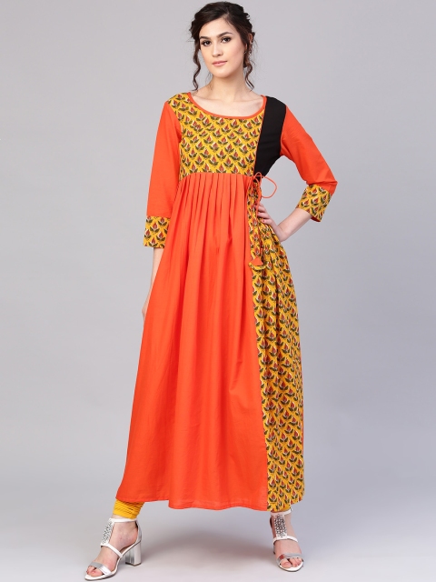 

AKS Women Orange & Mustard Yellow Printed Anarkali Kurta