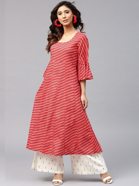 

AKS Women Red & White Printed A-Line Kurta