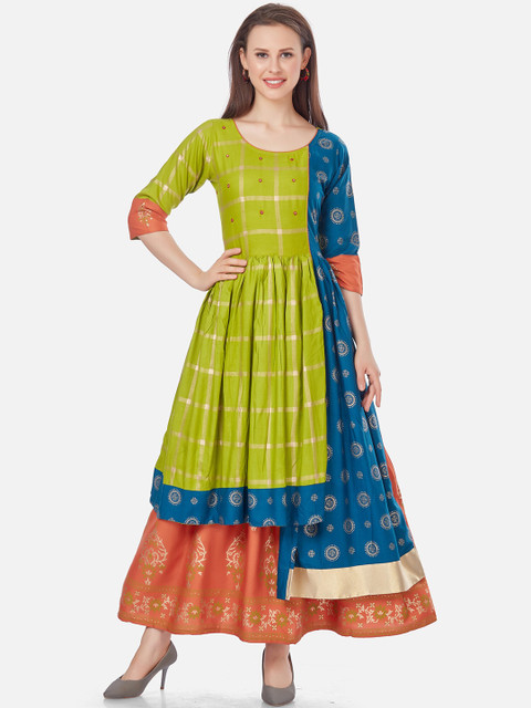

Kiana Multicoloured Ethnic Motifs Embroidered Layered Ethnic Maxi Dress, Multi