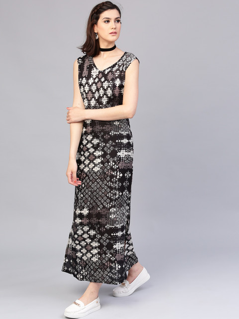 

AKS Women Black Printed Maxi Dress