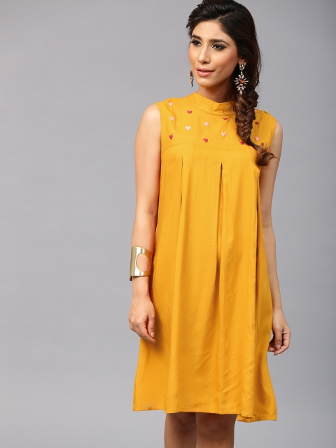 

AKS Women Mustard Yellow Solid A-Line Dress