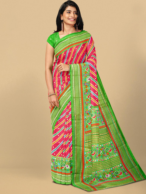 

Kalamandir Red & Green Kalamkari Silk Blend Saree