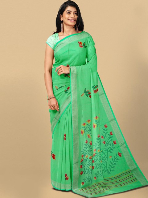 

Kalamandir Sea Green & Red Floral Linen Blend Saree