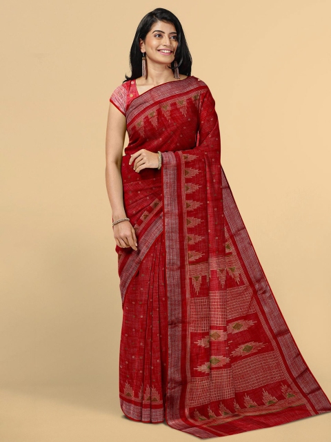 

Kalamandir Red Ethnic Motifs Linen Blend Saree