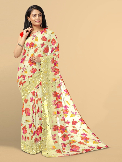 

Kalamandir Cream-Coloured & Red Floral Saree