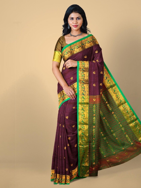 

Kalamandir Violet & Green Woven Design Zari Silk Blend Saree