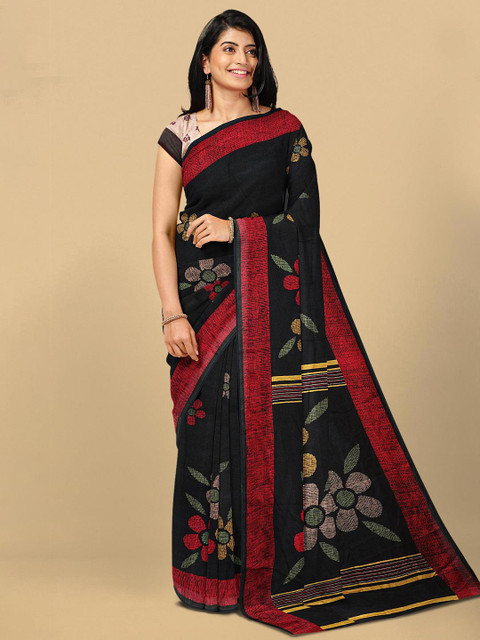 

Kalamandir Black & Red Floral Silk Blend Saree