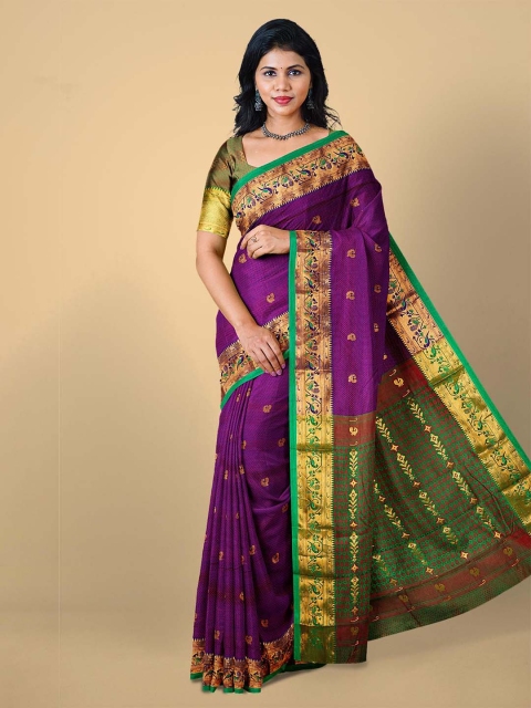 

Kalamandir Violet & Green Woven Design Zari Silk Blend Saree