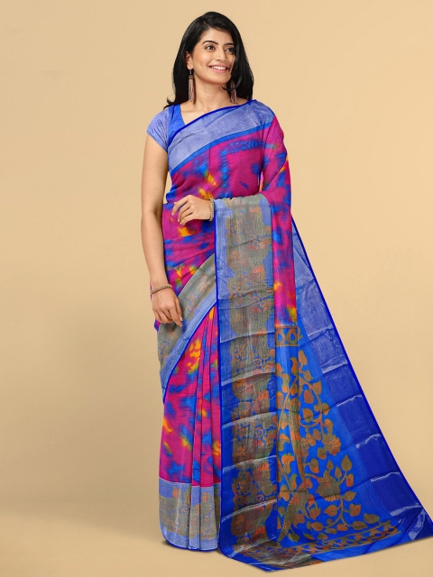 

Kalamandir Pink & Blue Tie and Dye Silk Blend Saree