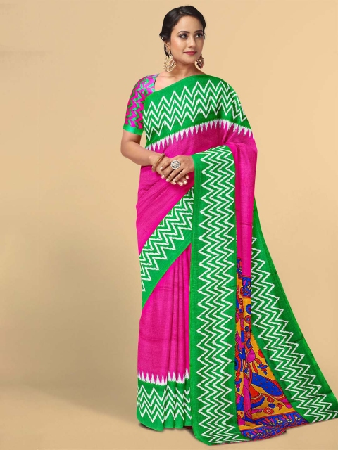 

Kalamandir Pink & Green Silk Blend Saree