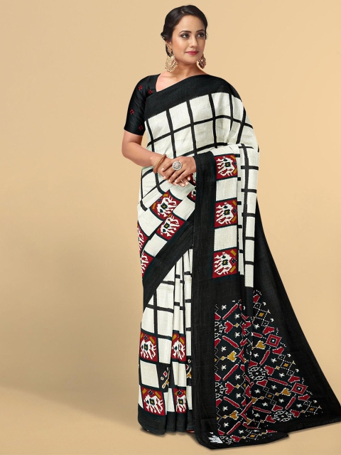 

Kalamandir Black & White Checked Silk Blend Saree