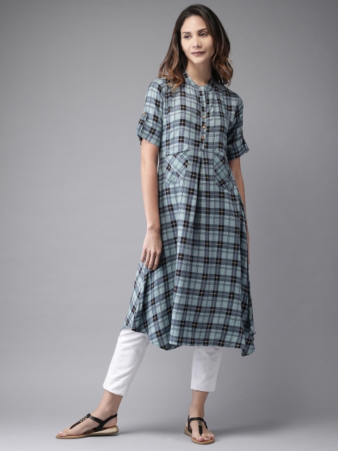 

Moda Rapido Women Grey & Blue Checked A-Line Kurta