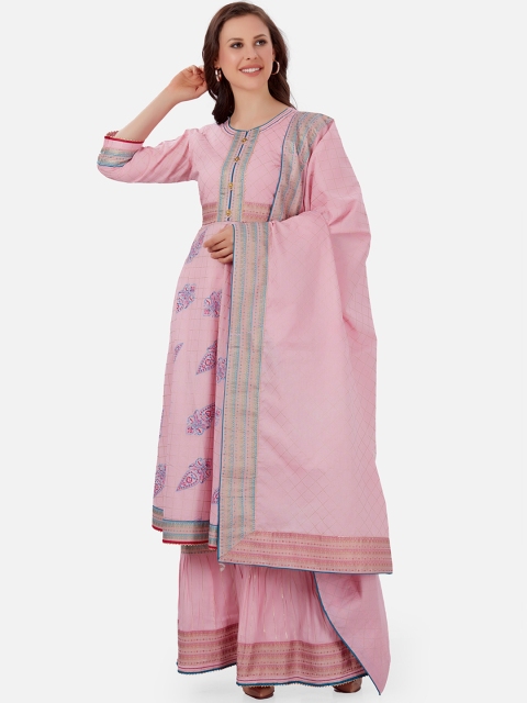 

Kiana Women Pink Ethnic Motifs Printed Gotta Patti Pure Cotton Kurta with Sharara