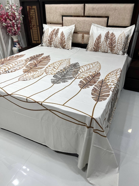 

Pure Decor Brown & Off White Floral Pure Cotton King Bedsheet with 2 Pillow Covers