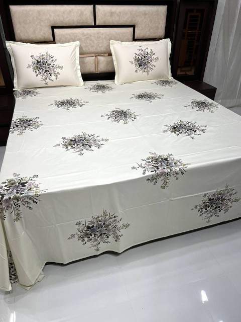 

Pure Decor Adults Cream 500 TC Floral Printed King Bedsheet with 2 Pillow Covers