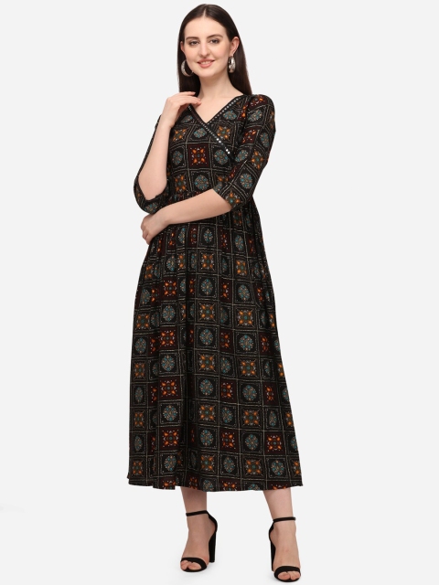 

GUFRINA Women Black Ethnic Motifs Maxi Dress