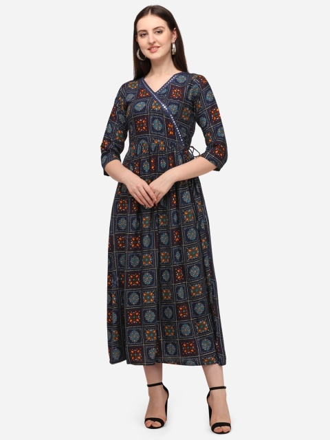 

GUFRINA Blue Ethnic Motifs A-Line Maxi Dress