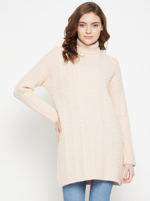 

CAMLA Women Cream-Coloured Cable Knit Longline Pullover