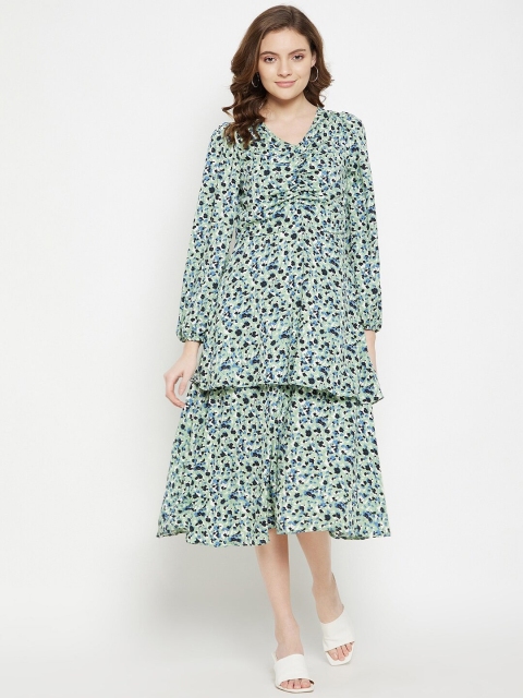 

CAMLA Green Floral A-Line Midi Dress
