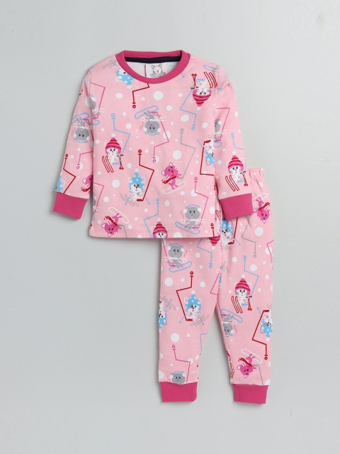 

Lazy Shark Girls Pink & Blue Printed Night suit