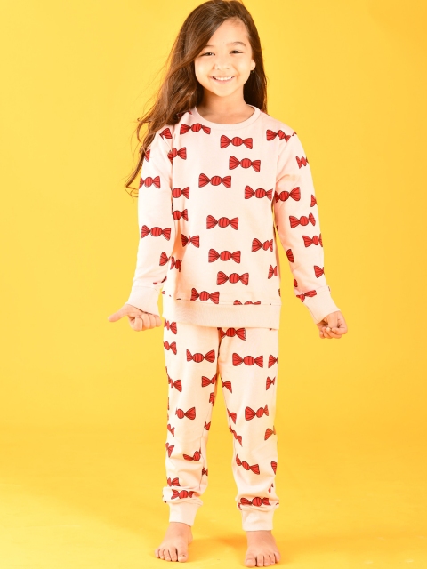 

Anthrilo Girls Pink & Red Printed Cotton Sweatshirt With Joggers