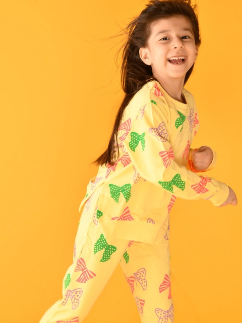 

Anthrilo Girls Yellow Printed Cotton Top with Trousers