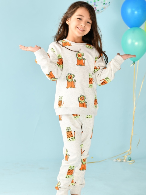 

Anthrilo Girls White & Orange Printed Clothing Set