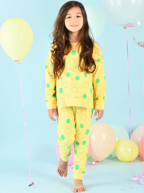 

Anthrilo Girls Yellow & Green Printed Pure Cotton Sweatshirt with Joggers