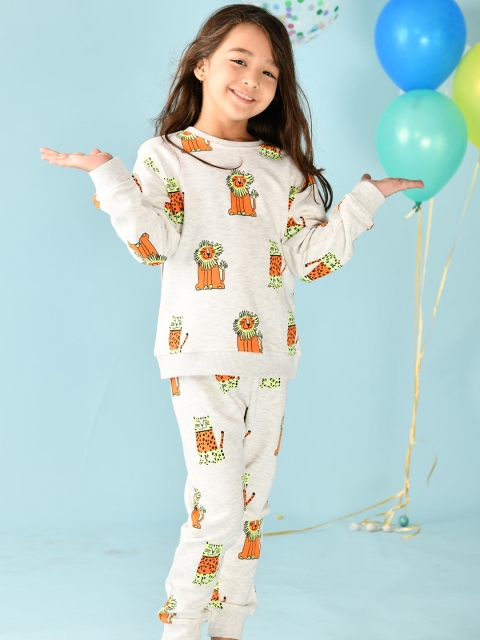 

Anthrilo Girls White Printed T-shirt with Trousers